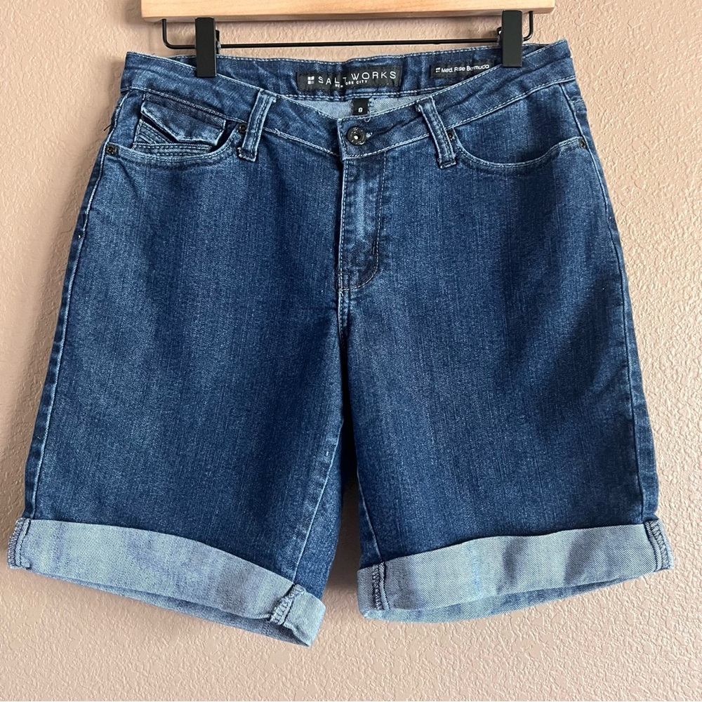 Salt Works Classic Blue Denim Med Rise Bermuda Shorts Size 8